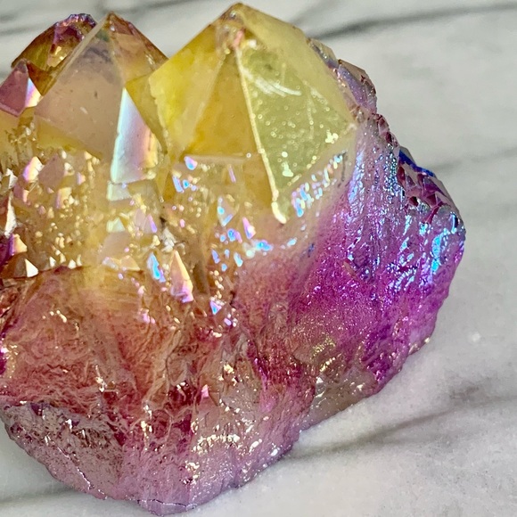 Yellow/Purple Aura Quartz Crystal - Picture 6 of 9